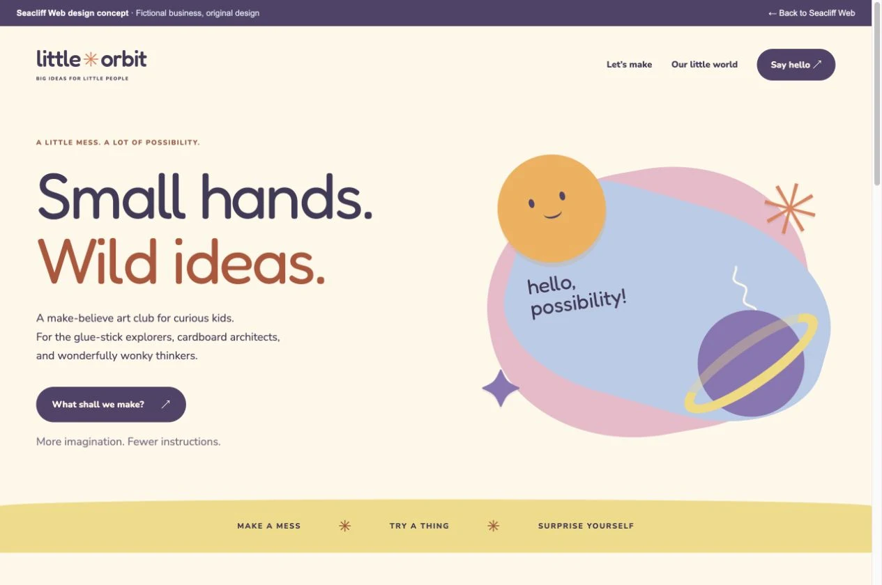 Desktop view of the Little Orbit concept website